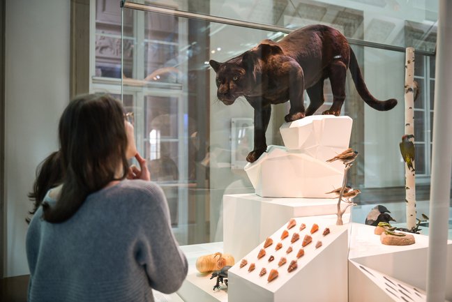 Besucherinnen vor Schwarzem Jaguar