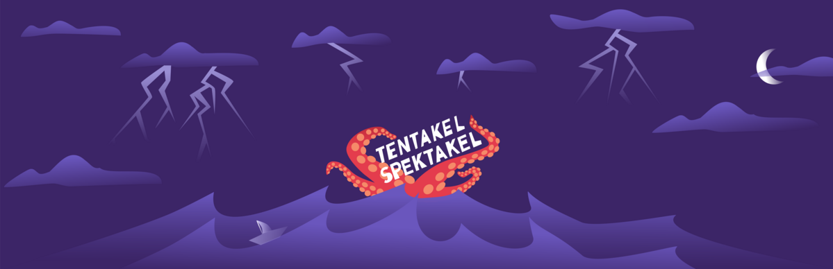 Grafisch gestaltete Tentakel, die aus Wasser herausgreifen mit Schriftzug Tentakel Spektakel