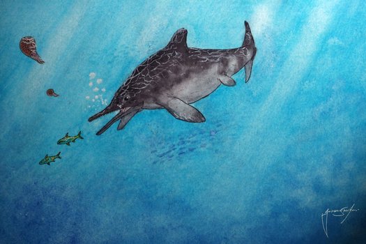 Illustration: Künstlerische Rekonstruktion des Fischsauriers Jabalisaurus tethyensis
