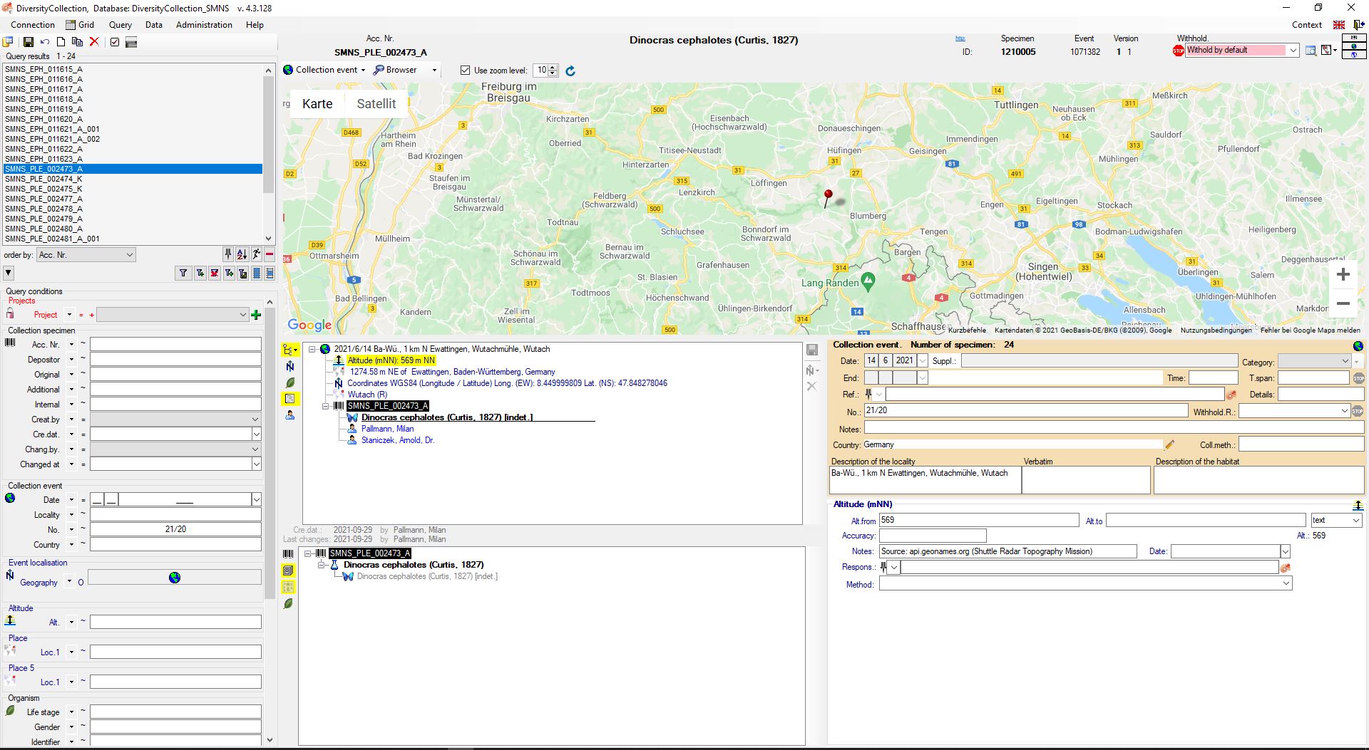 Screenshot eines Programms zur Datenerfassung